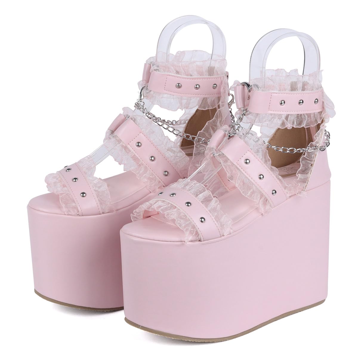 

Love Hunter Platform Sandals with 13cm Frill Choker and Chain Pink PU Size 1633 Women s Heels, Belt, Belt, (LL),