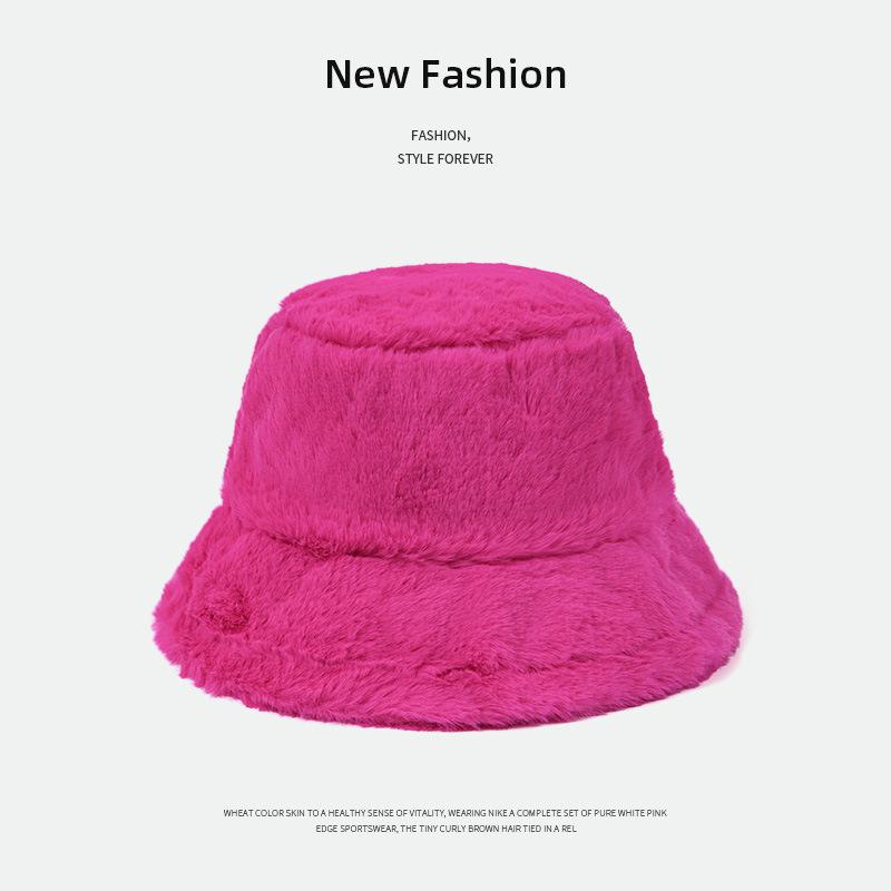 Imitation Rabbit Fur Big Head Circumference Bucket Hat Autumn and Winter Plush Versatile Show Small Face Warm Thickened Fashion Basin Hat