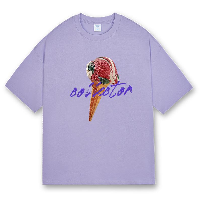 

Summer New Pure Cotton Round Neck Men s Cartoon Ice Cream Harajuku Short-sleeved T-shirt Trendy Brand National Style Loose