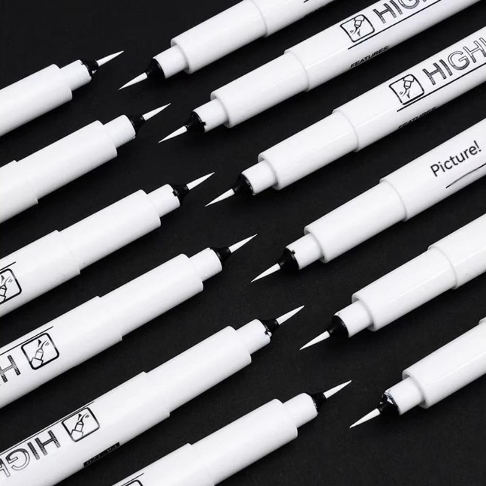 Soft Brush White Highlights Pen for Journaling Black Cardboard Manga Outline Scrapbooking Supplies Waterproof Black Drawing Pens