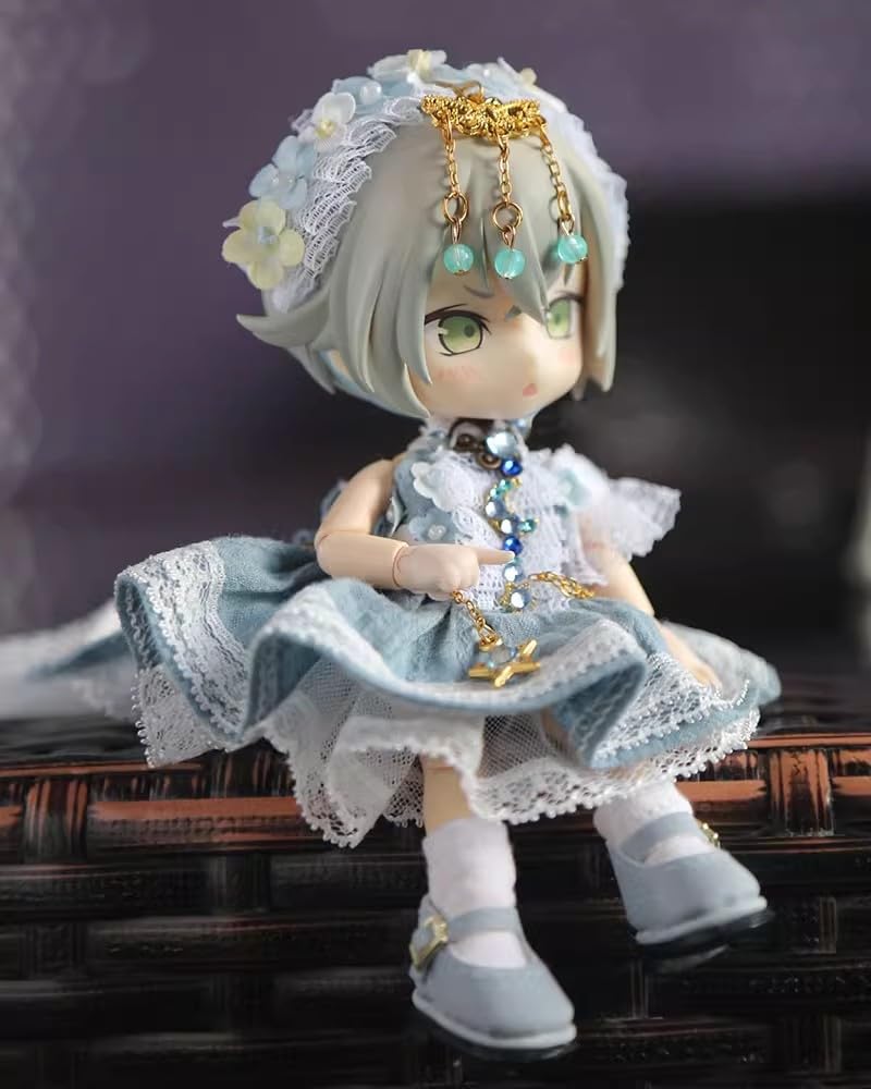 Obitsu 11 OB11 Size Outfit Set for Obitsu Dolls (11cm Body), Princess Dress, Lolita Style, Cute, 5-Piece Set (Blue Gray)