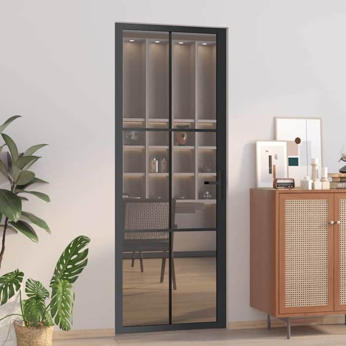 VidaXL Porte intérieure 76x201,5 cm Noir Verre ESG et aluminium 350564