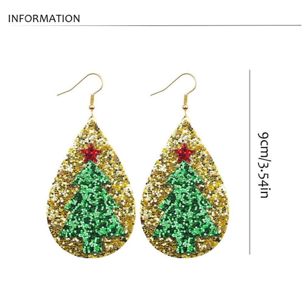 Glitter Christmas Earrings Leather Elk Drop Earrings Fashion Christmas Tree Ear Studs  Xmas