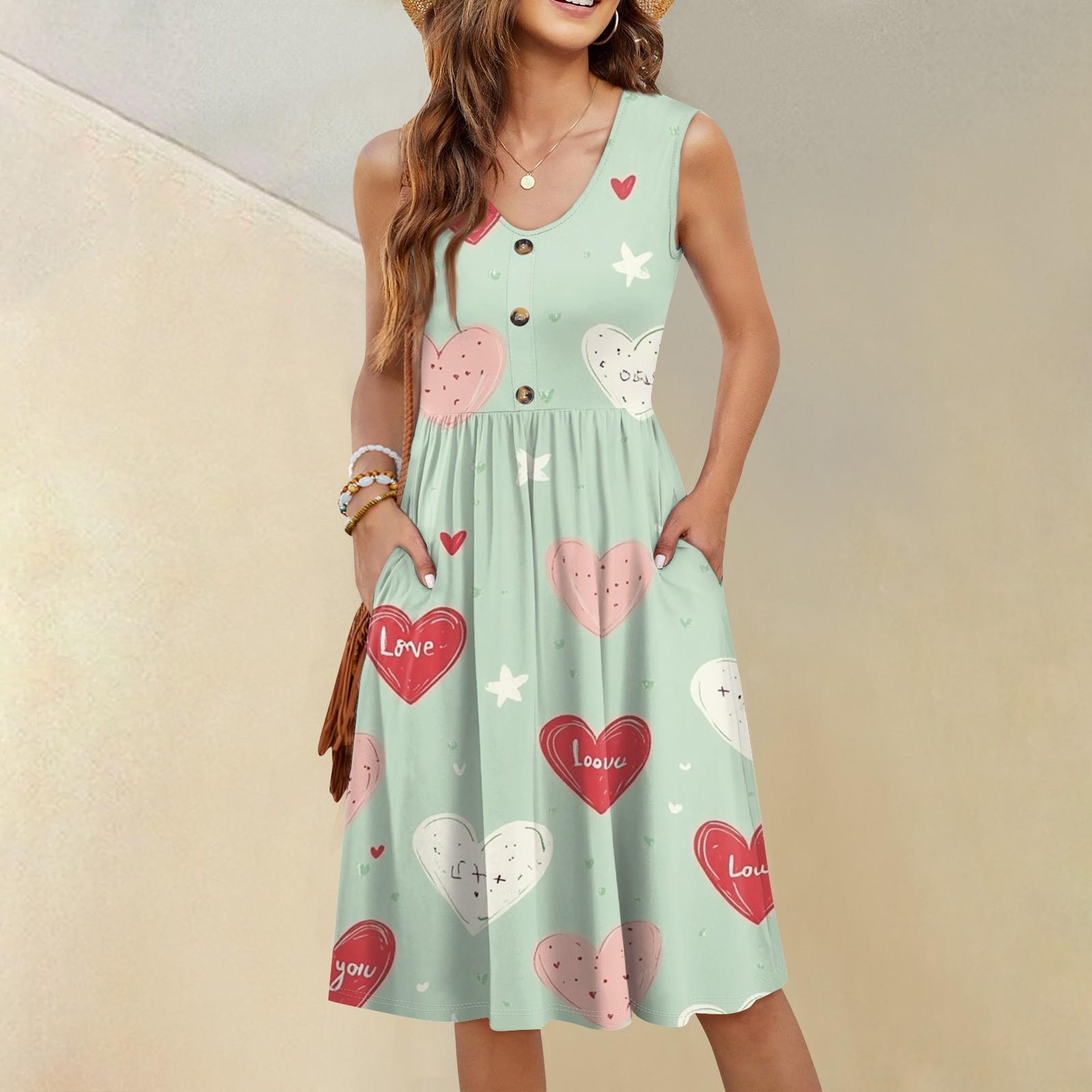 

Жіноча повсякденна модна сексуальна сукня-туніка з V-подібним вирізом і ґудзиками без рукавів на День святого Валентина L