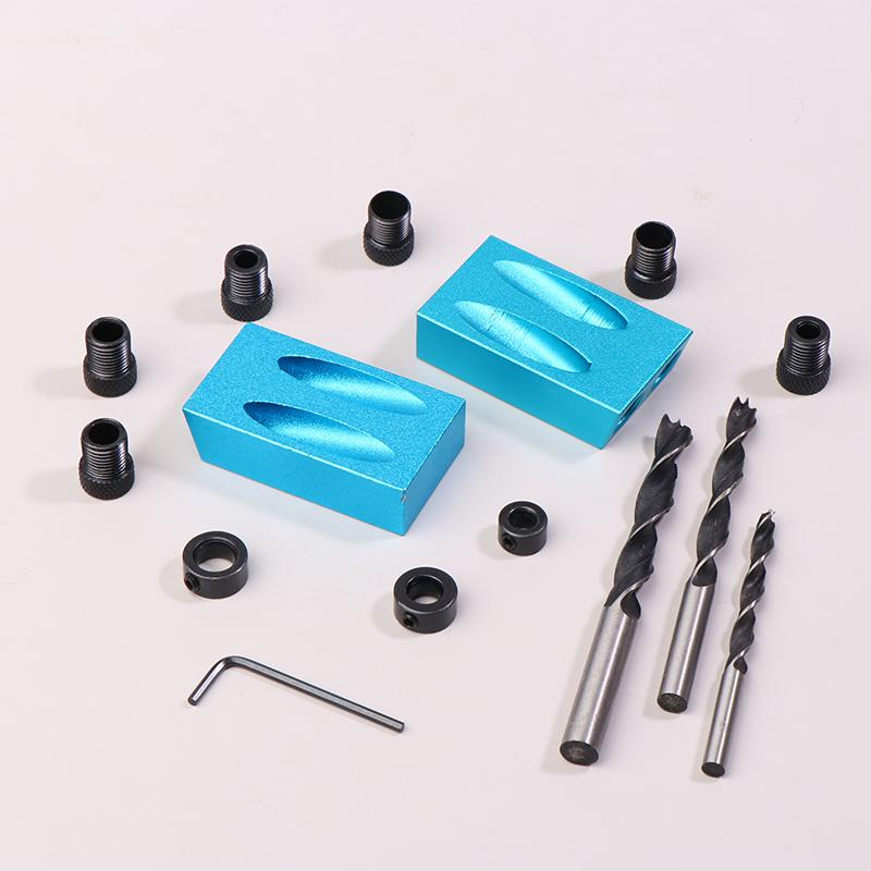 Woodworking Oblique Pocket Hole Locator Jig Kit 15 Degree Angle Drill Guide Set Hole Puncher Diy Carpentry Tools Drill Bits