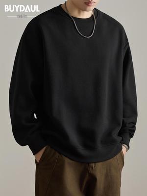 Men's American Style Heavyweight Crewneck Sweatshirt - New Autumn Arrival, Trendy, Loose, Solid Color, Versatile Casual Base Layer.