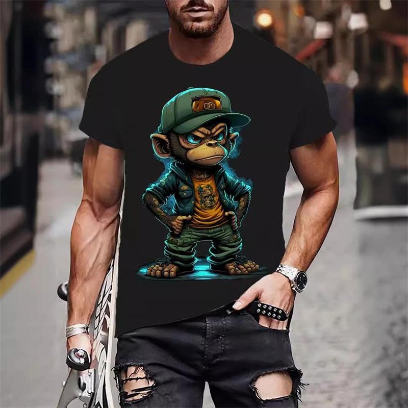 Summer Round Neck 3D Funny Animal Print Top Fashionable Casual Hip Hop Short Sleeved Men's T-shirts