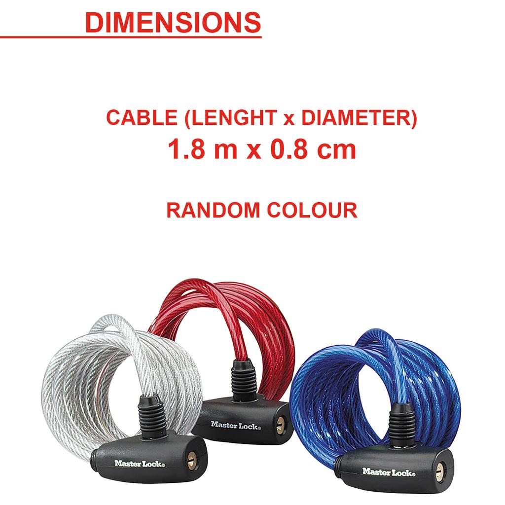 Master Lock Bike Lock Cable, 2 Keys, 180 cm x 8 mm