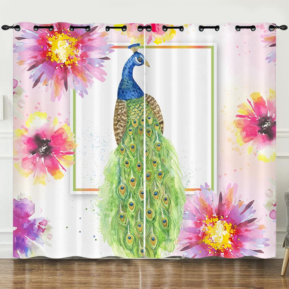 Curtain Cartoon Animal Peacock 3D Digital Printing Blackout Curtain Punching
