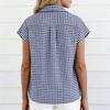 Women's Casual Loose Button Short Sleeve Plaid Shirt Top