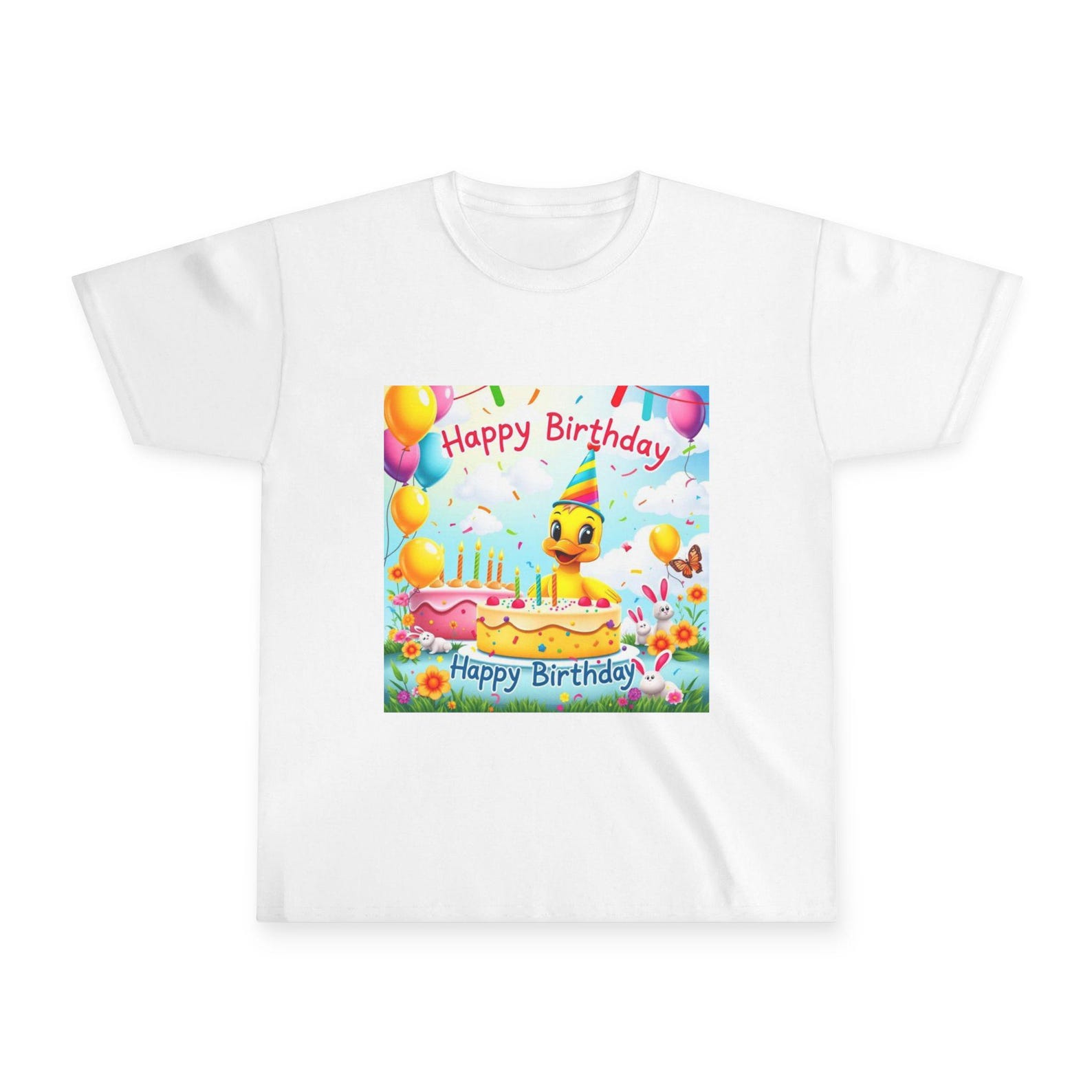 Birthday Duck Tee | Kids Happy Birthday Party Shirt, Balloons Cake Design 150