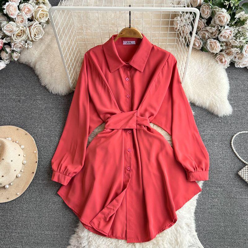 

Ladies Long Sleeves Tunic Single-Breasted Dress Shirt Rusty red All yards