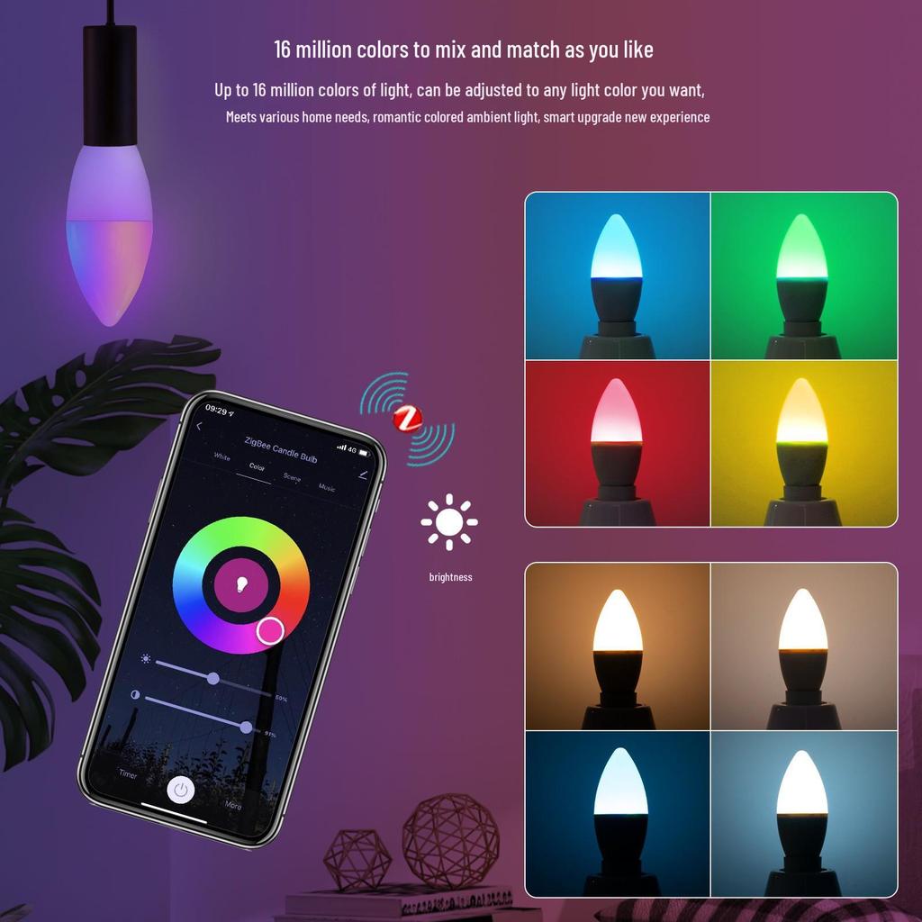 Zigbee Smart Candle Light: Alexa-Enabled, Color-Changing, Dimmable Mobile App Remote Support.