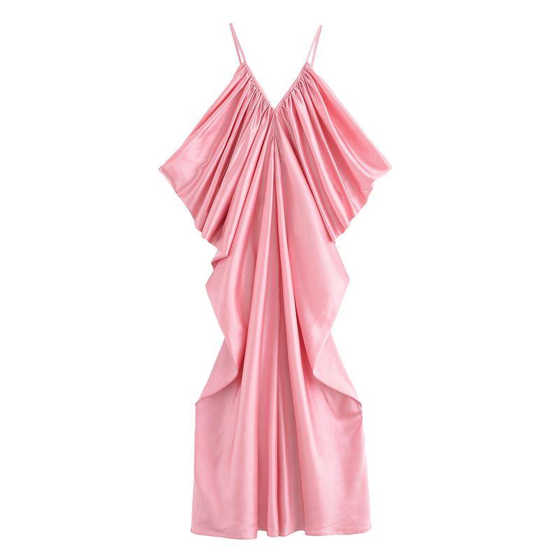 

Kaslead New Women clothes Western Style Fashion Simple Loose Profile Sling Dress 3684019 Pink L