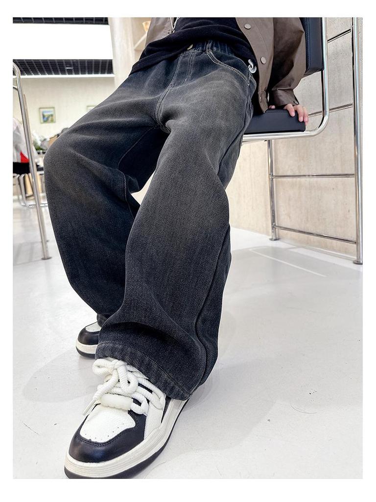 Boys' Fleece-Lined Casual Jeans - Spring/Autumn 2025 Style for Mid-to-Large Children