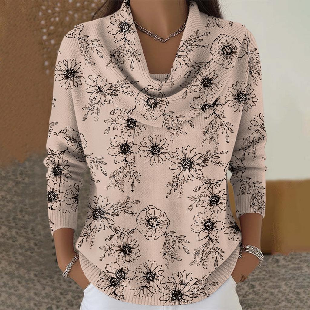 Dámský ležérní a módní svetr s dlouhým rukávem a potiskem, kulatým výstřihem