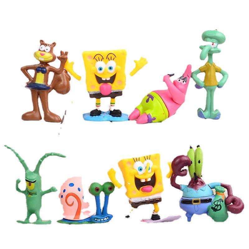 12Pcs/Set Spongebob Squarepants Anime Figures Toy Patrick Star Mr. Krabs Collectible Model Doll Fans Gift