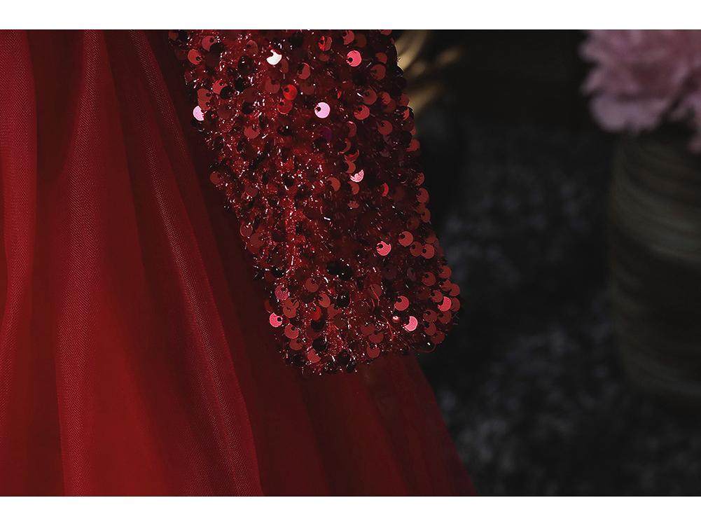 Girls' Long Sleeve Sequin Evening Gown for Banquets