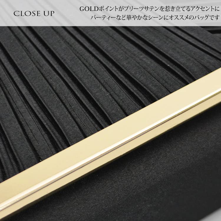 Party Bag for Weddings, Black Clutch, Women's 2-Way Gold Point Pleated Satin Clutch Bag with Long Chain (Silver)
