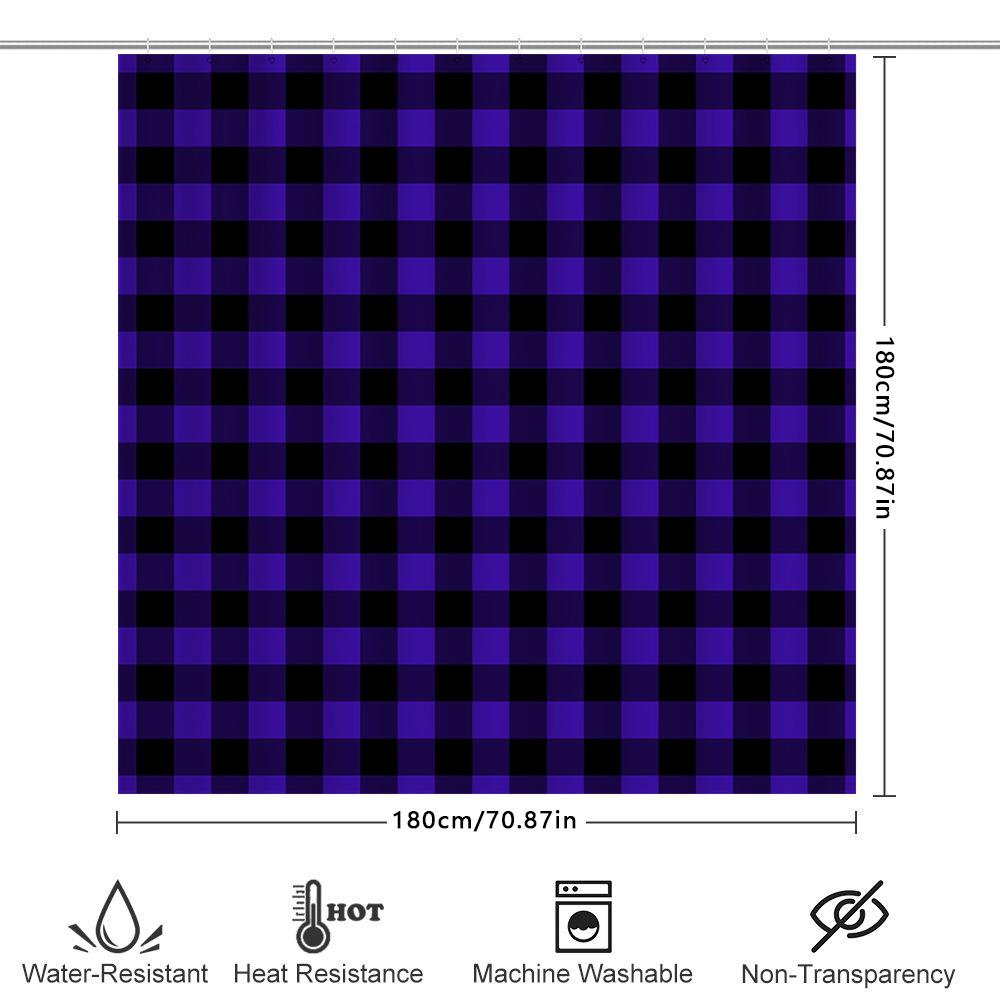 Modern Plaid Shower Curtain Waterproof Home Decor Purple Black Checkered Bath Rug Design Easy Install Shower Drapes for Bathroom