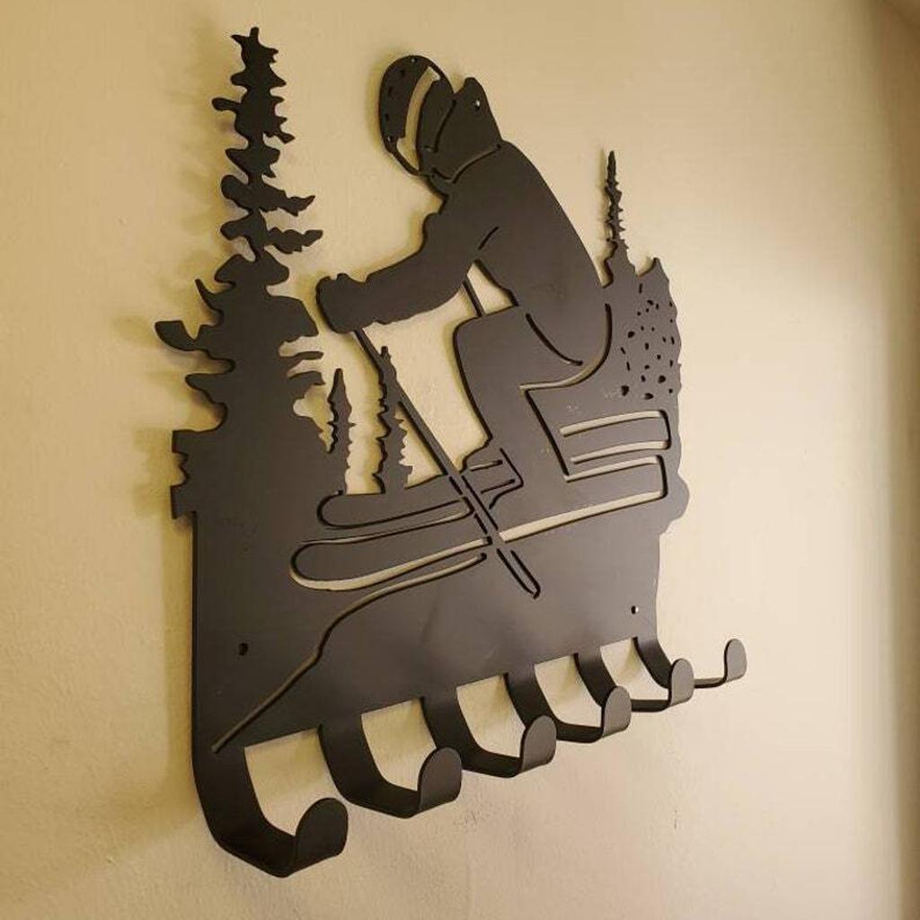 Ski Metal Wall Decor Skier Rack Home Decor Hook Key Wall Hanging Coat Hook Door Rack Hanger Wall