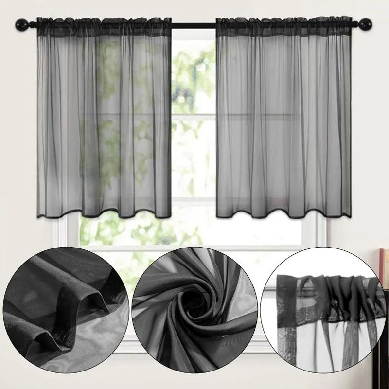 1Pc Cafe DIY Window Drapes Net Voile Weave Tier Tulle Kitchen Polyester Short Sheer Curtains