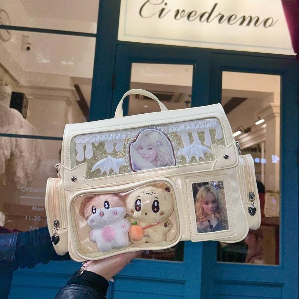 Japanese Solid Color Backpack Women Square Leather Y2K Mochilas Mujer Harajuku Large Capacity Ita Bag Anime Handle Crossbody