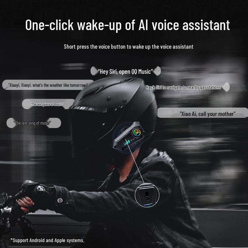 Bluetooth Intercom Helmet Headset with Built-in Microphone for Full and Half Face Helmets