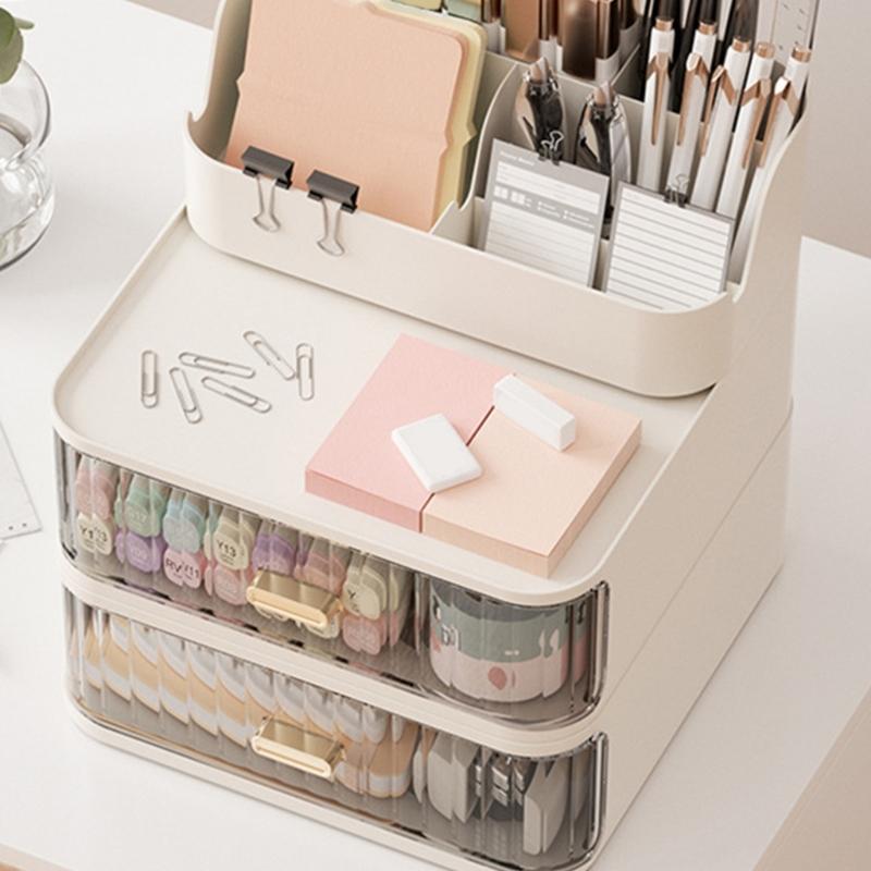 Multifunctional Desktop Cosmetics Organiser With Drawer Stacking Plastic Storage Trays For Beauty Tools School Supplies
