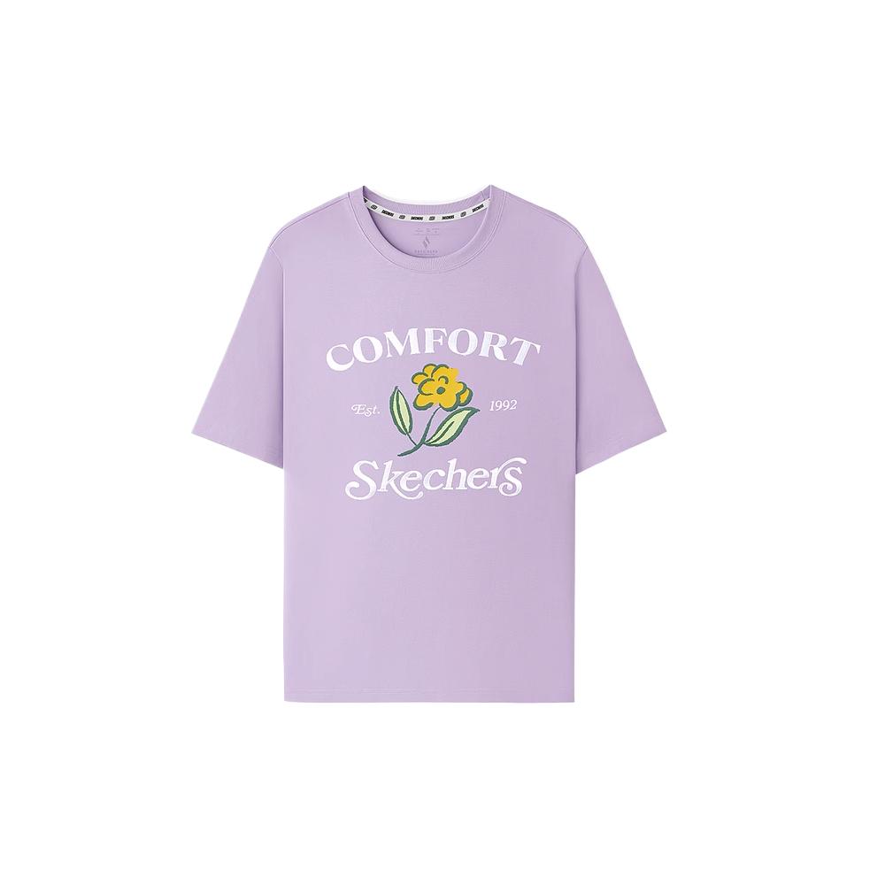 Skechers Fashion Casual Comfortable Versatile Short Sleeve Drop Shoulder T-Shirt Women tops Lavender L225W185-00KC S