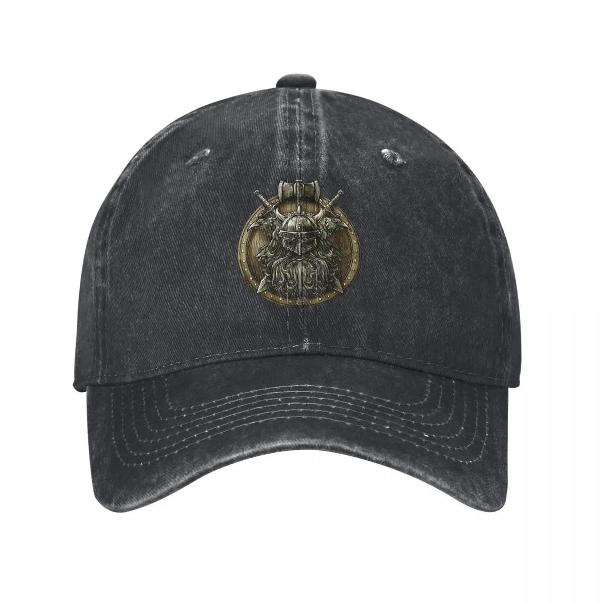 

Viking Shield - Nordic Norse Valhalla Unisex Style Baseball Caps Distressed Denim Washed Hats Cap Adjustable Fit Snapback Cap One Size чорний