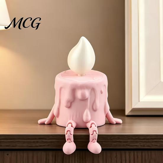 Tabletop Decorative Candle Figure 3D Printing Ornament, Wax Liquid Texture Dripping Sculpture with Pink And White Decor Movable Joints, Adjustable
