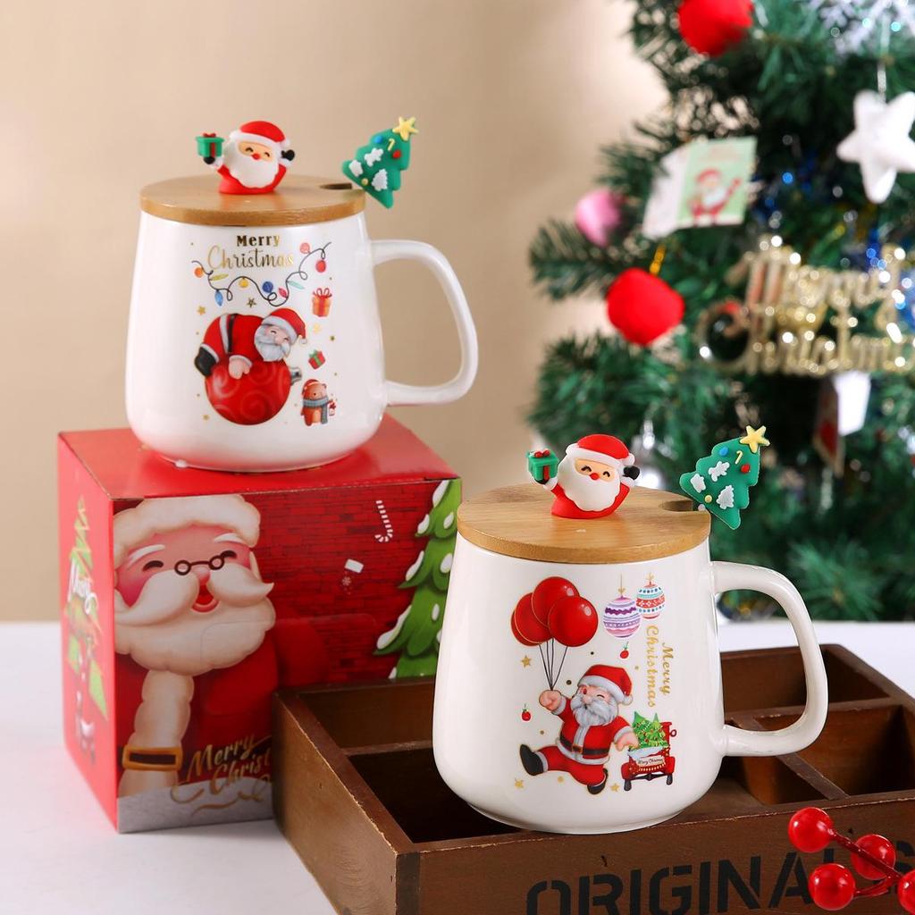 Santa Claus Ceramic Mug Gift Set with Lid and Spoon – Christmas Souvenir
