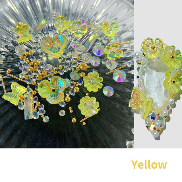 Colorful AB Crystal Flower Butterfly Nail Art Decorations Mix Metal Rivets Pearls Holographic DIY Nails Rhinestones Accessories