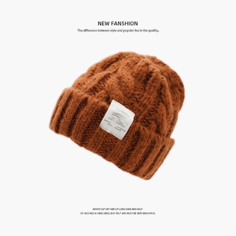 Fisherman knitted hat children autumn and winter plush retro wool hat warm ear protection big head circumference cold hat men's headgear hat