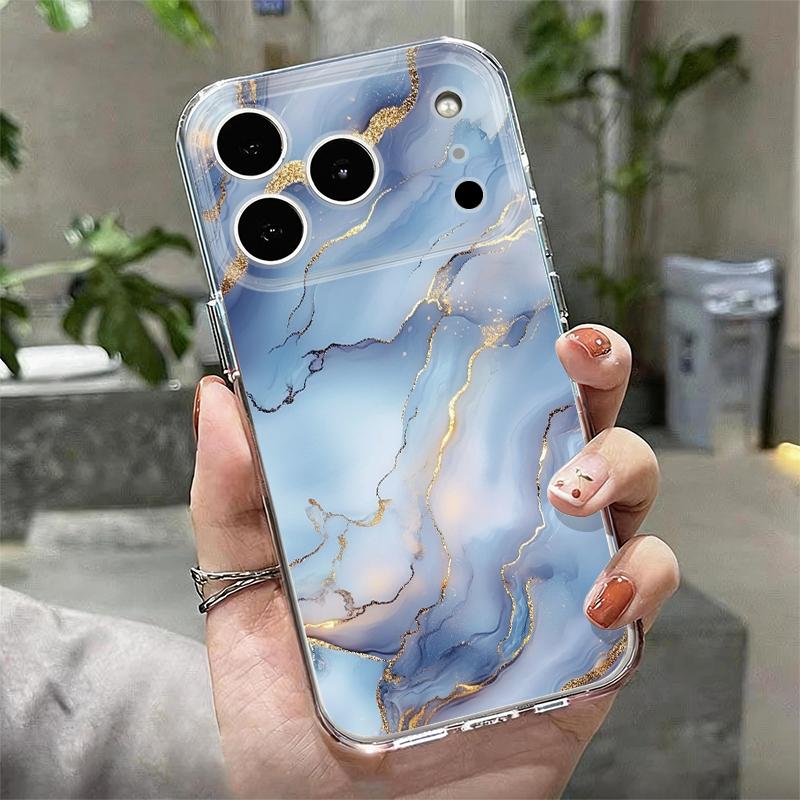 Golden Marble Pattern Phone Case For iPhone 17 Pro Max Coque iPhone 16 15 14 13 Pro Max 11 Clear TPU Silicone Soft Cover
