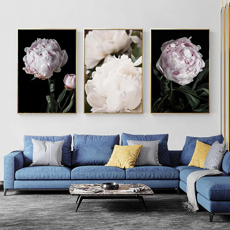 Peony Flower Canvas Poster Nordic Pink White Floral Botanical Print Wall Art Painting Scandinavian Decoration Picture Room Decor