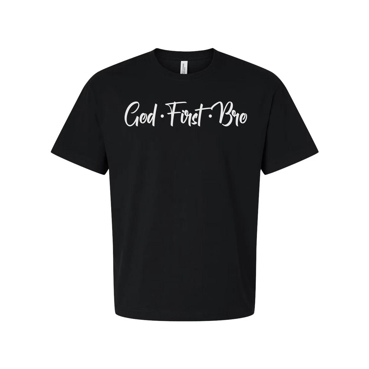 

God First Bro Unisex Short Sleeve Crew Neck Tee With Script Typography Christian 4XL