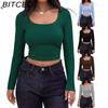 Women's Slim-Fit Short-Sleeve Square Neck T-Shirt with Ribbed Hem