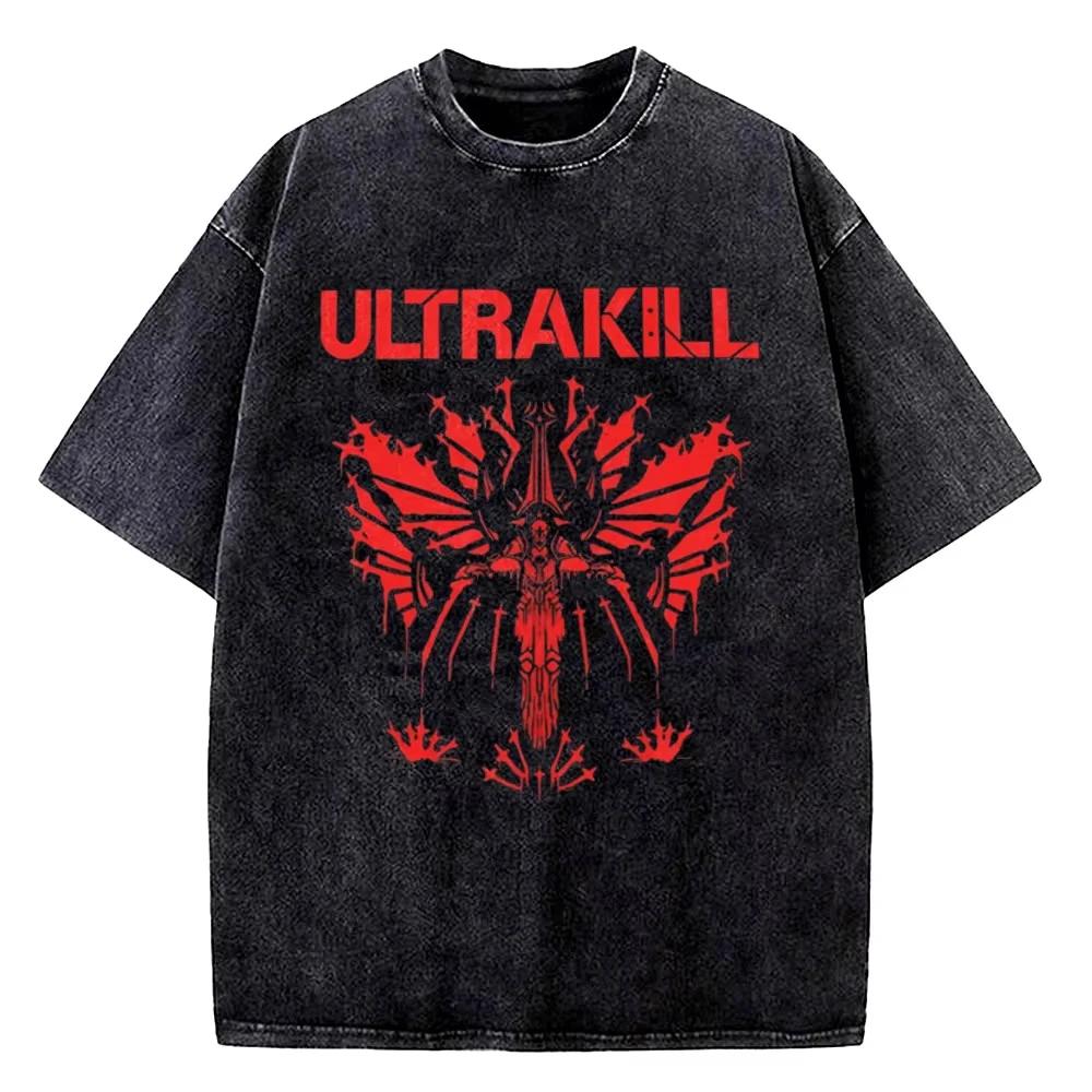 Vintage Washed Ultrakill New Model Washed T Shirt Anime Lover Personality Clothes Cotton Clothing Unisex Hot Product Breathable