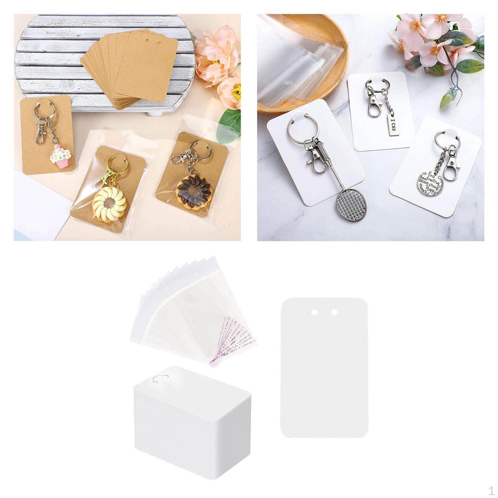 100 Pcs Keychain Display Cards with Self Seal Bags, Jewelry Packaging Supplies for Earrings,