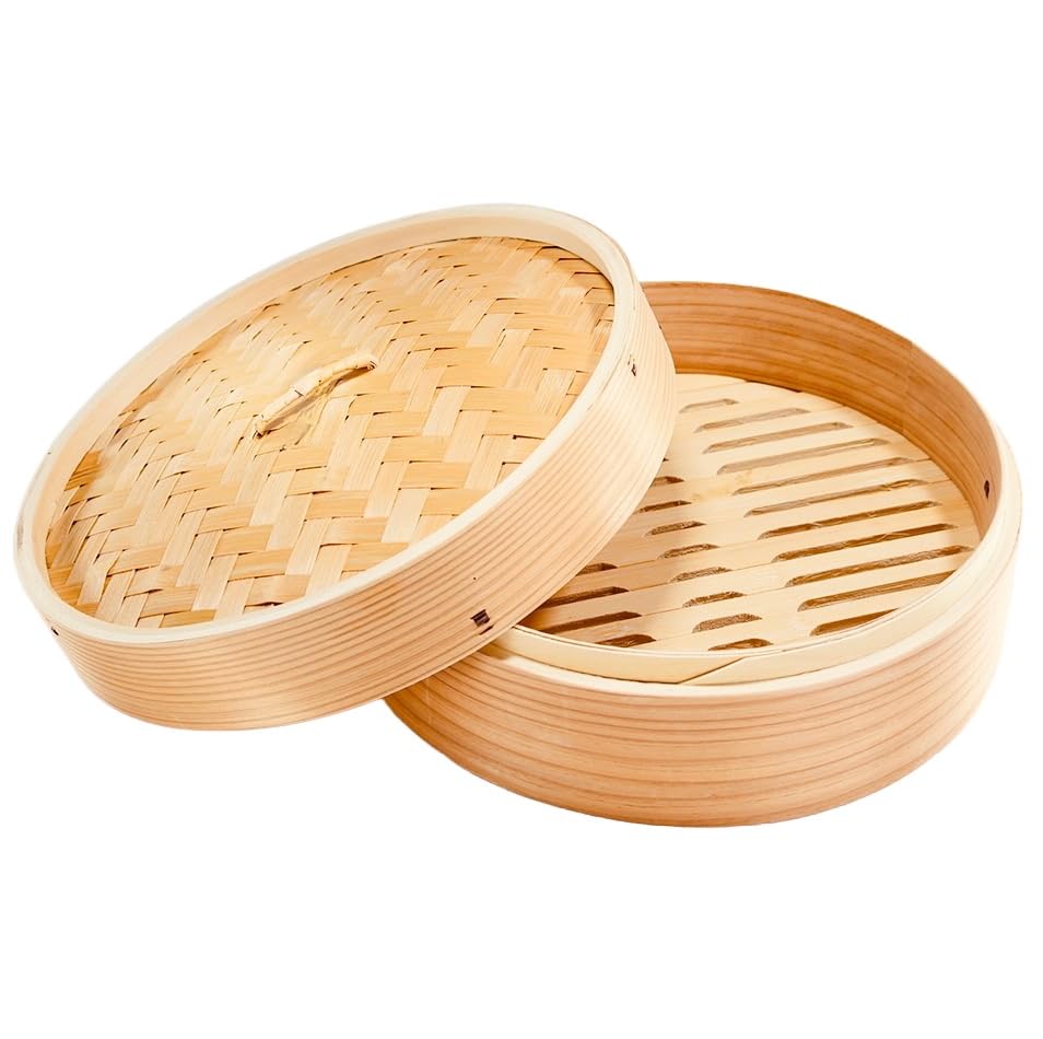 Cedar Chinese Steamer, 27cm, with Lid, 2-Tier Set, for Home and Commercial Use, Natural Wood