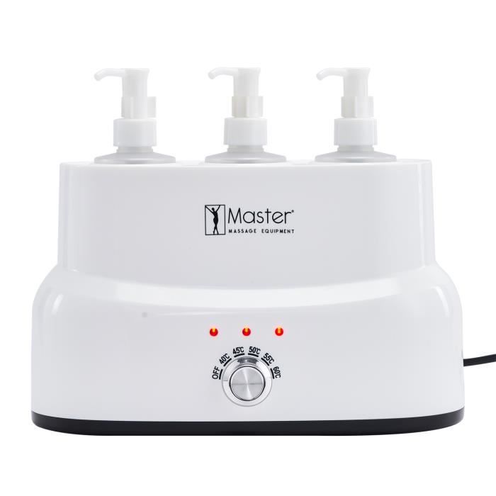 Réchauffeur d'huile de massage professionnel - Master Massage Equipment - 3 bouteilles - 60°C - Garantie 2 ans