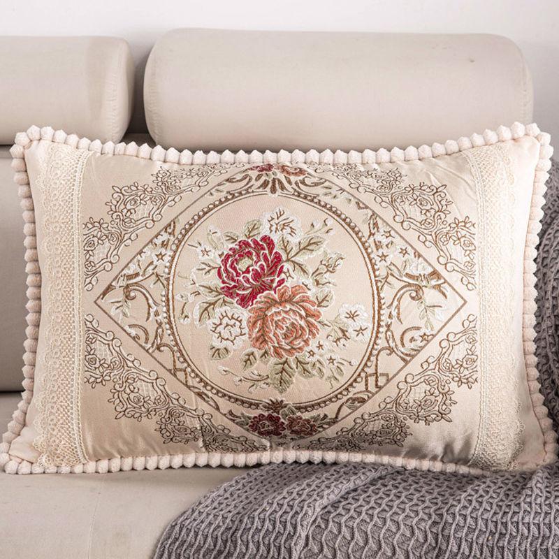 Jacquard Throw Pillowcase European Single Sofa Cushion Embroidered Rectangular Living Room Sofa Back Pillow Covers