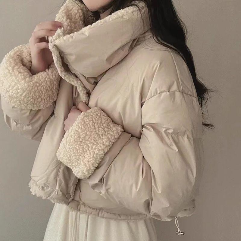 Winter Women's Tops Jacket Cotton Coat Versatile Skinny Long Sleeve Lapel Short Warm Thickened Vintage Comfortable Versatile