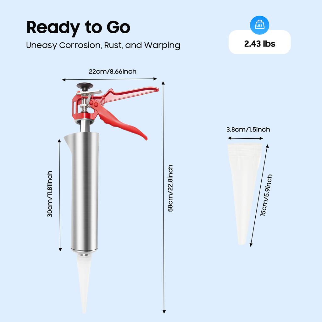 Professional Tile Grouting Gun Stainless Steel Caulking Tool with 3 Nozzles for Floor Wall Ceramic Gap Filling DIY Construction