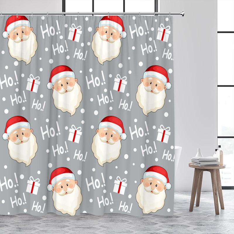 Cartoon Santa Claus Shower Curtains Xmas Gift Red Christmas Bath Curtain Set Polyester Fabric Bathroom Decor Washable With Hooks