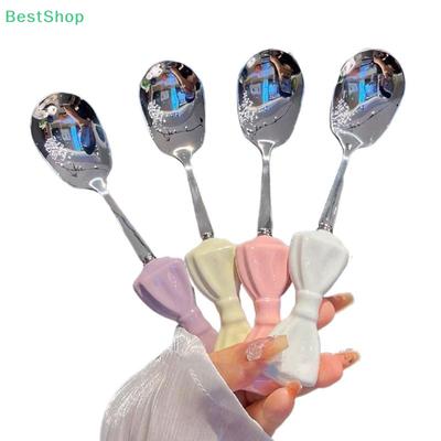Pink Bowknot Handle Stainless Steel Spoon, Fork, And Chopsticks Set-Cute Dessert Spoons, Colorful Tableware for Coffee, Tea
