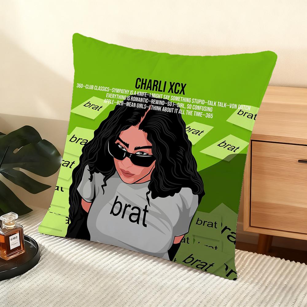 C-Charlis Xcx B-Brat Cushion Cover Soft Short Plush Pillow Cover Smooth Cozy Texture Aesthetic Cushion Case Home Decor
