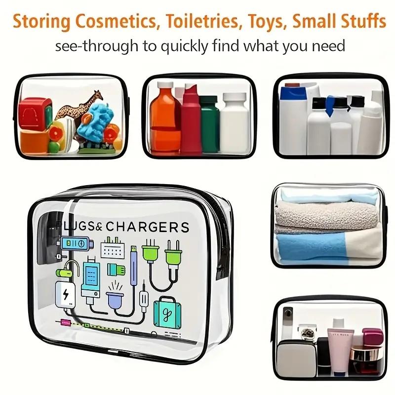 Clear Zipper Tote Bag - Multipurpose Transparent Carry Case for Toiletries, Makeup, Electronics. Ideal for Travel, Gym, Airport.